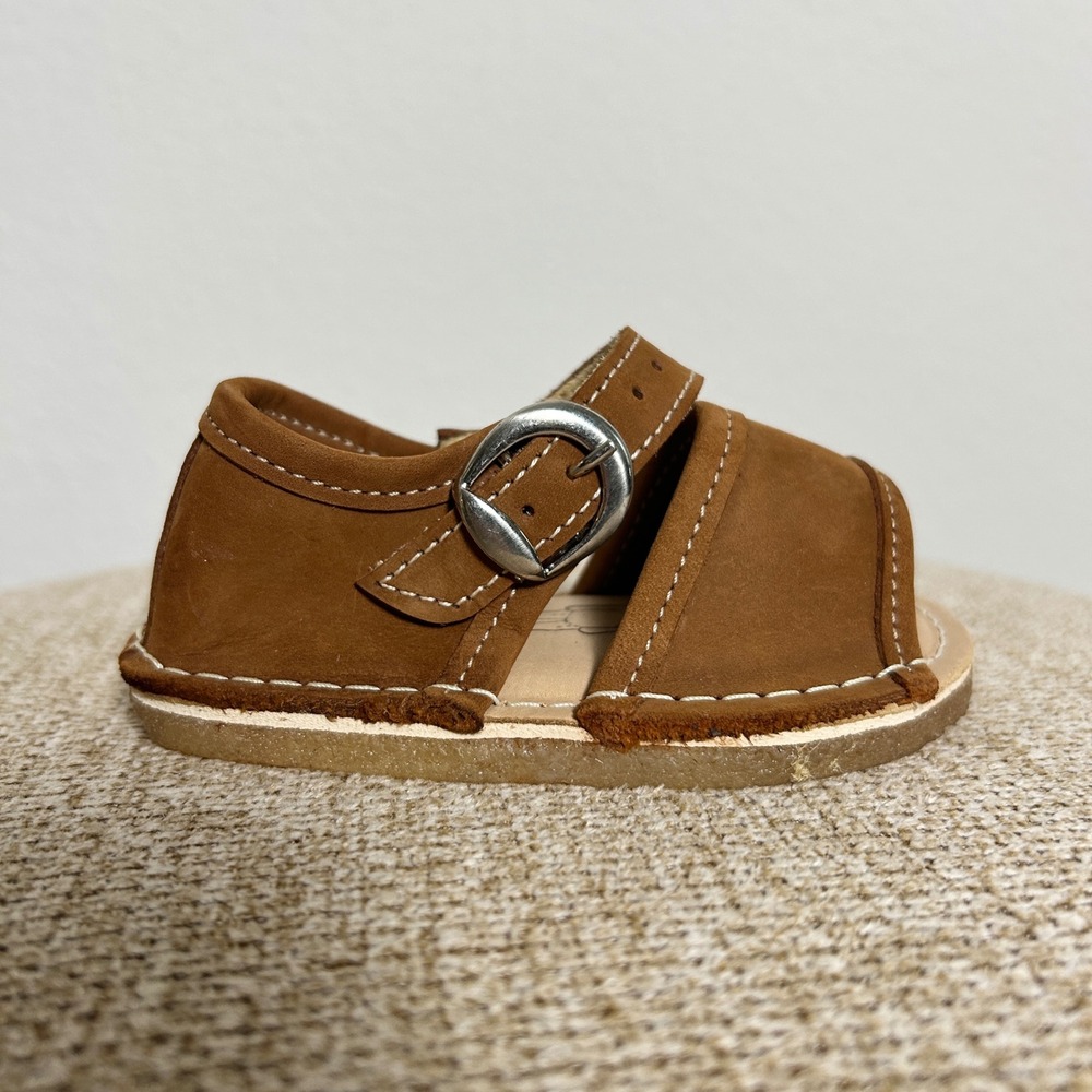 Bear Feet Brown Leather Handmade Sandals Baby Size 4 Made in USA Buckle Shoes